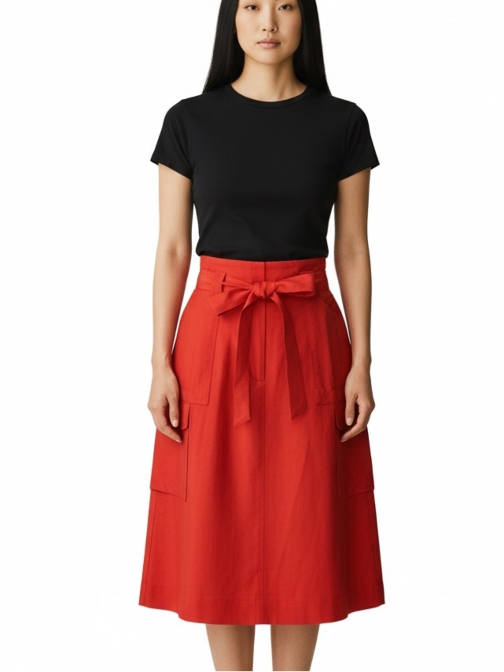 Women’s Red/Orange A-Line Tie-Waist Skirt